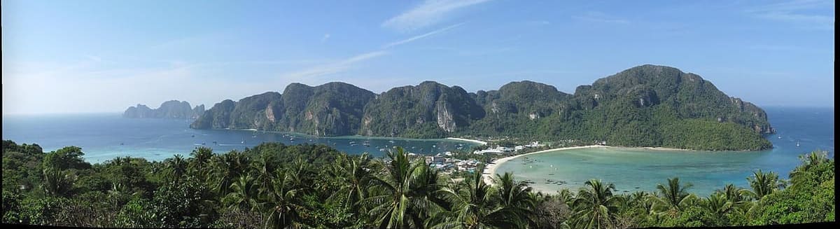 The twin bays of Koh Phi Phi Don seen from above
