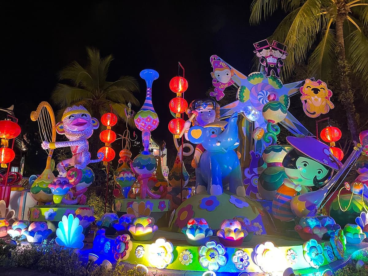 Illuminated figures at the Phuket FantaSea park in Kamala, next door to Carnival Magic