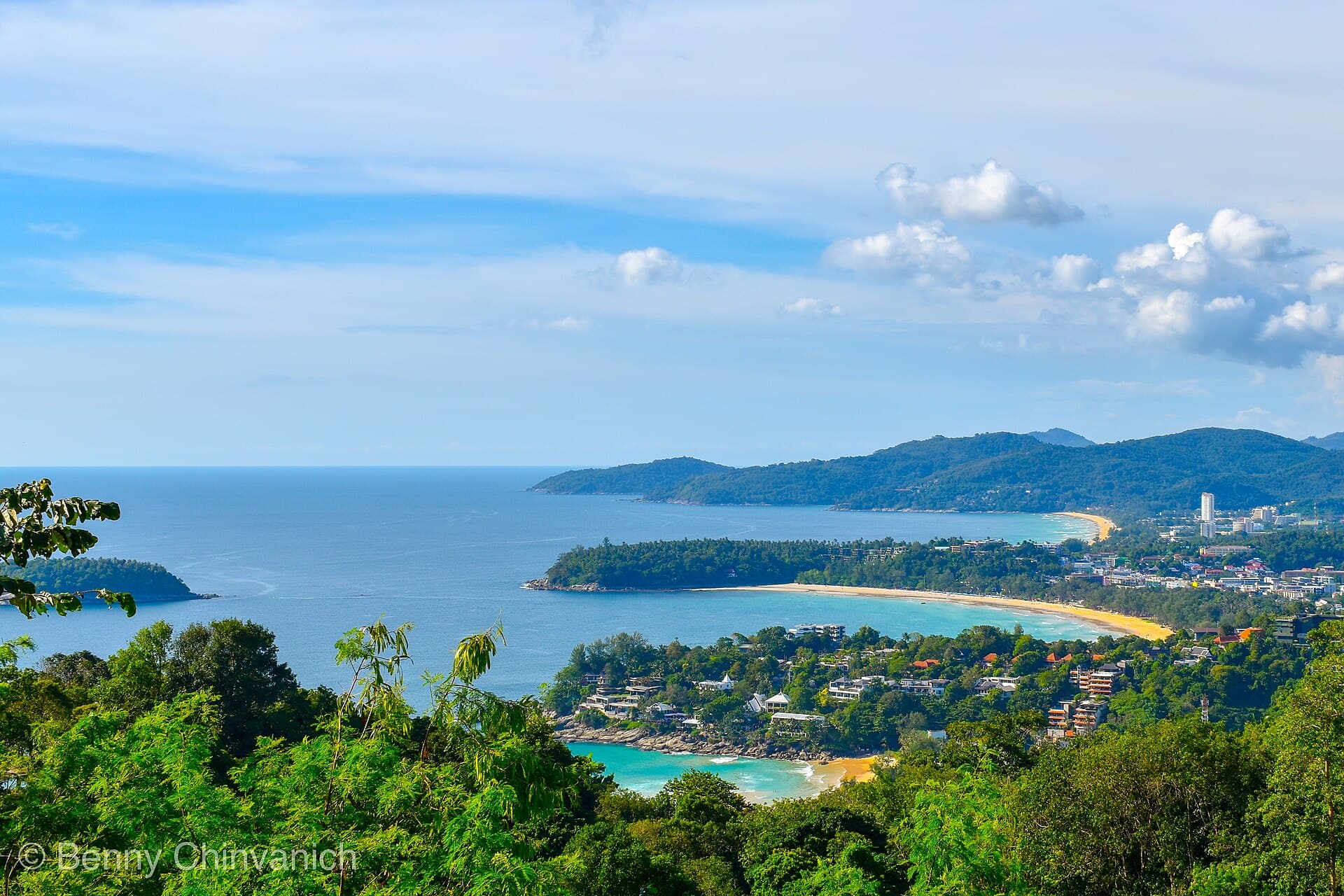 The bays of Kata and Karon seen from the hills above