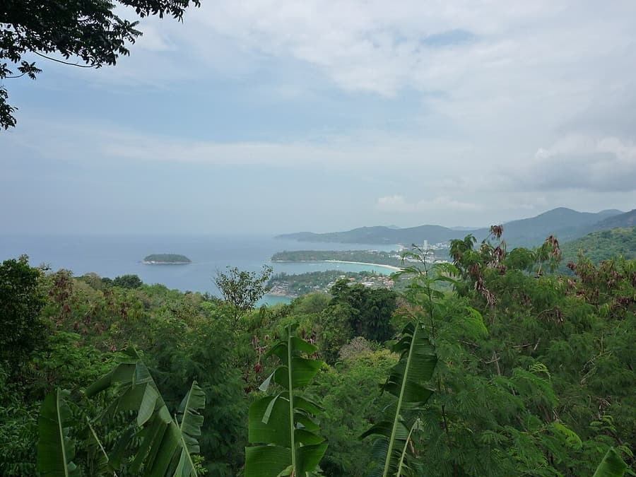 Forested hills above Phuket’s west-coast beaches