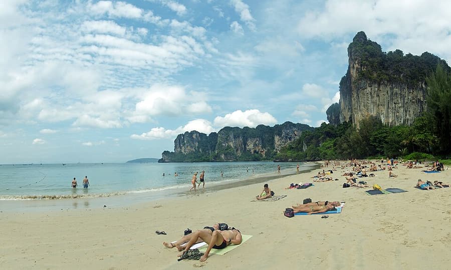 Limestone cliffs above the beach at Railay in Krabi